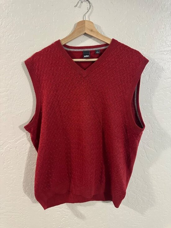 Cullen Other - Cullen Silk & Cashmere Red Cable Knit Fisherman Style V Neck Sweater Vest